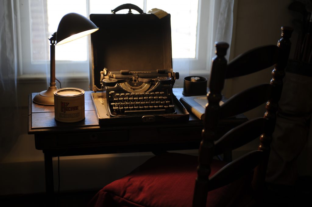 A typewriter on a desk in Faulkner's Rowan Oak