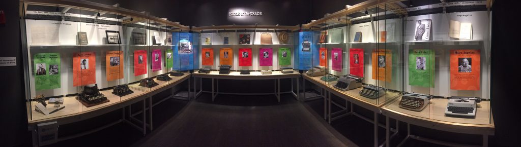 Panorama of the Tools of the Trade exhibit now on display at the American Writers in Chicago this summer