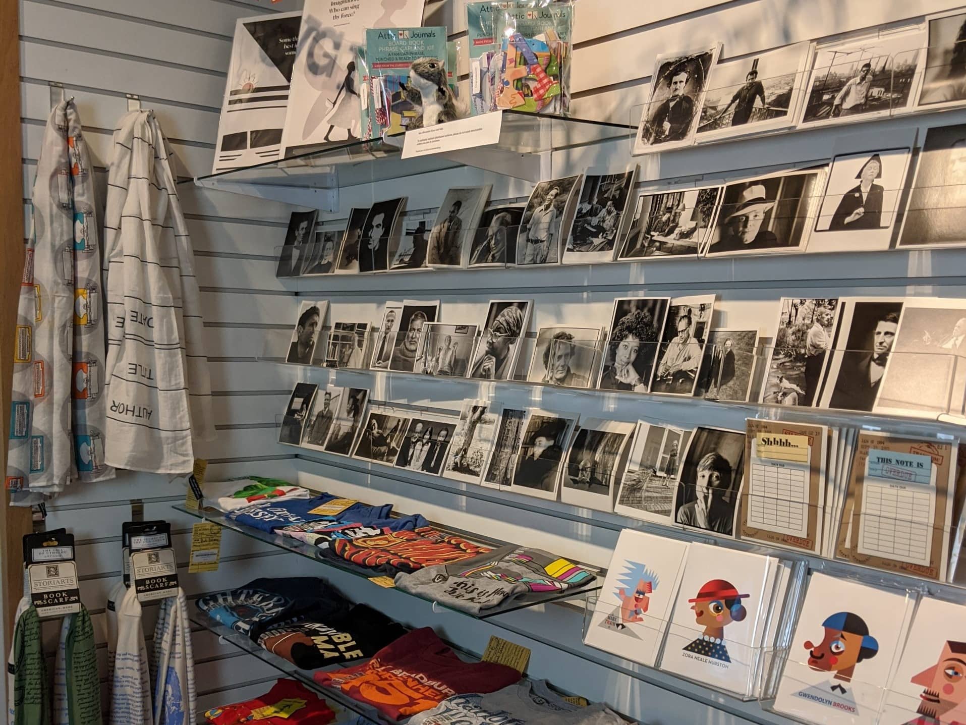 The retail shop at the American Writers Museum in Chicago. Postcards and t-shirts are on display and available online.