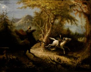 Painting of the Headless Horseman pursuing Ichabod Crane