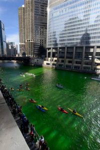 photo of the Chicago River dyed green