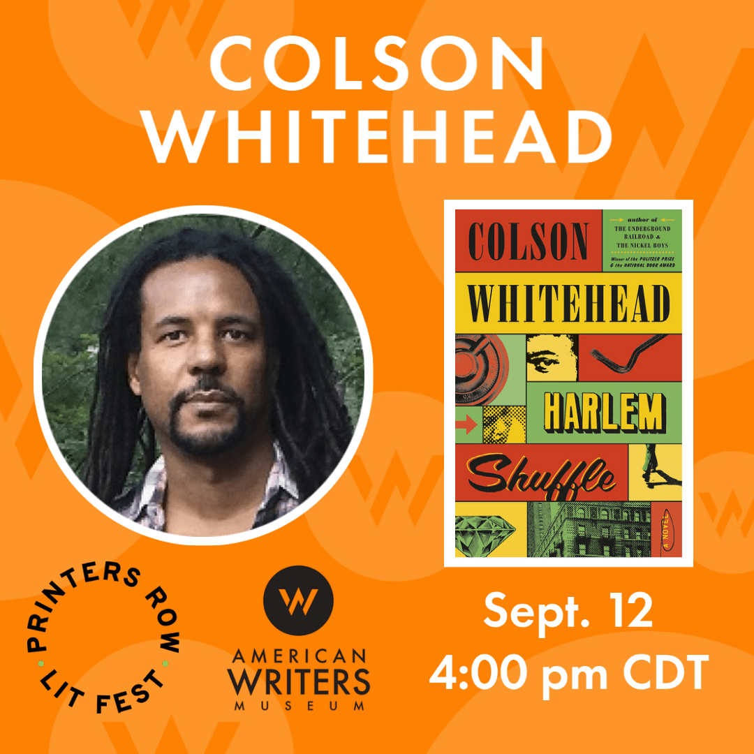 Photo of Colson Whitehead and book cover of Harlem Shuffle