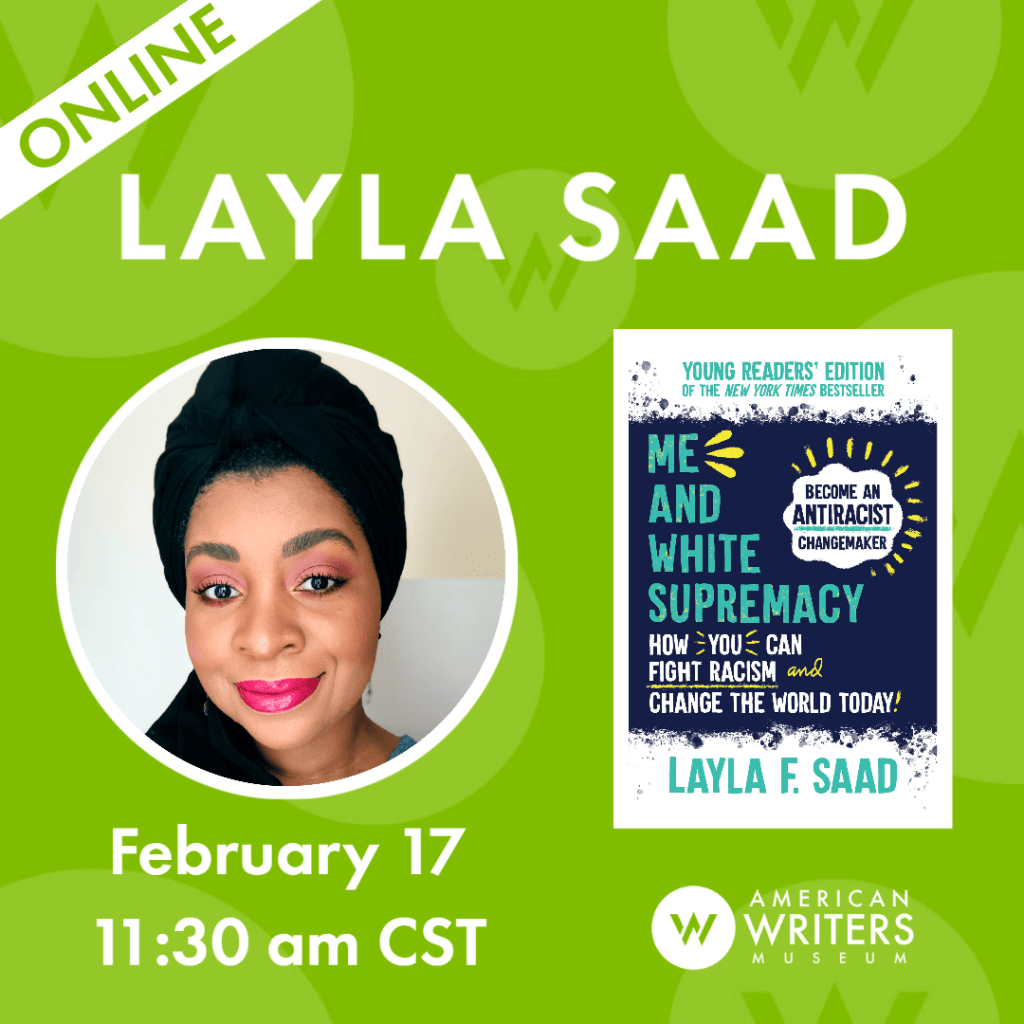 Photo of Layla Saad and book cover of Me and White Supremacy: Young Readers' Edition