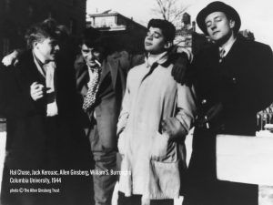 Photo of (left to right): Hal Chase, Jack Kerouac, Allen Ginsberg, and William S. Burroughs at Columbia University in 1944